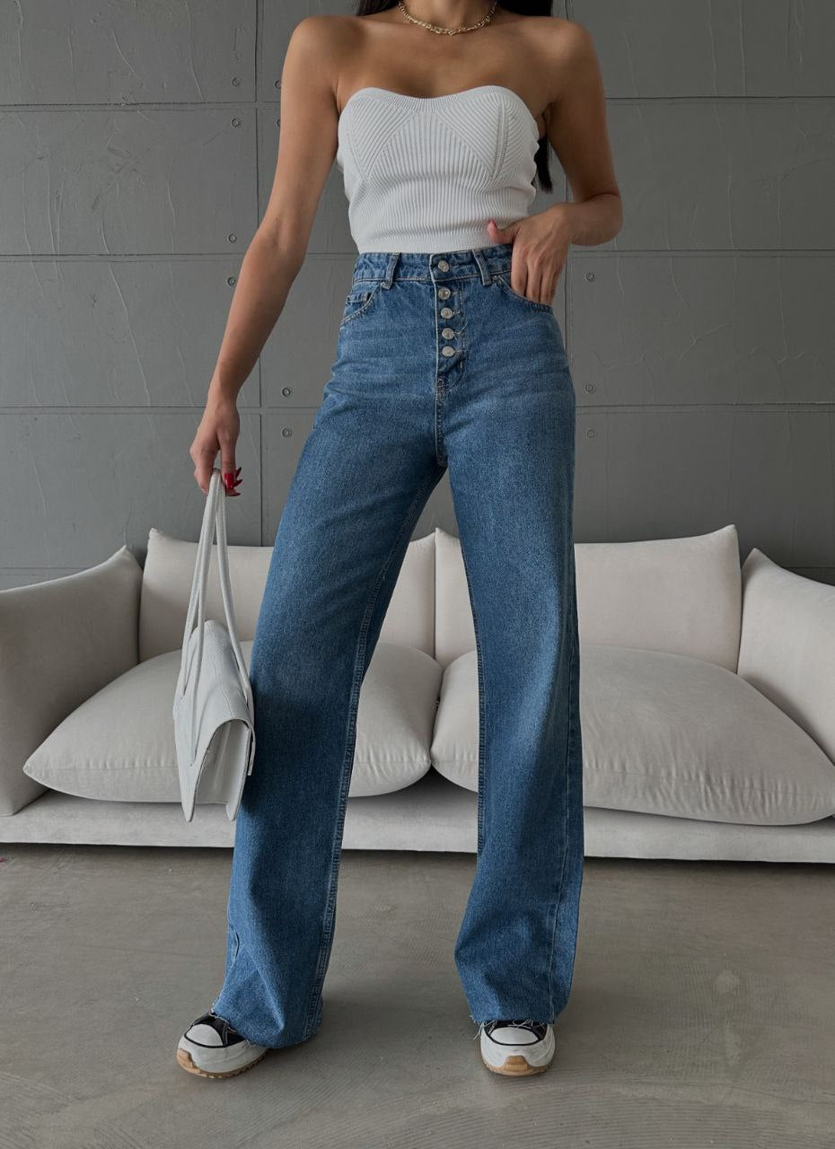 High-Waisted Button-Fly Flared Jeans